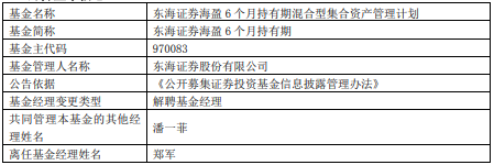 郑军离任东海证券海盈6个月持有期 年内跌9.8%